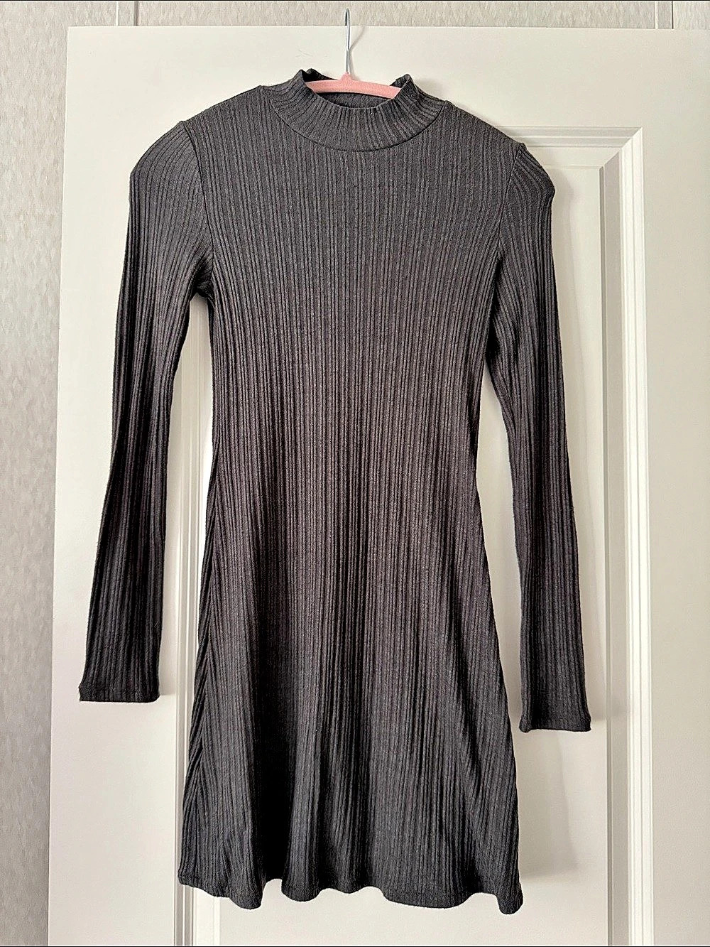 MNG Committed Ribbed Mini Dress in Charcoal Size Small NWT